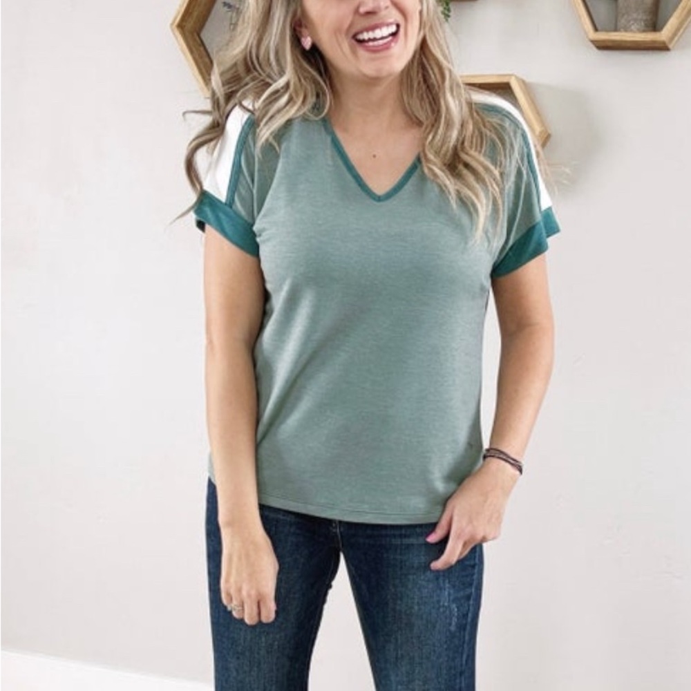 Green V-Neck Women's Top